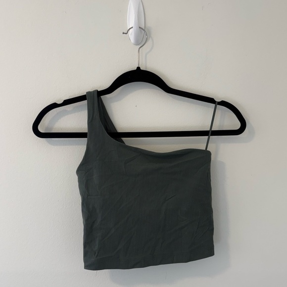 Lululemon Robbed Nulu Asymmetrical Forest Green Top Size 2 - Picture 2 of 5